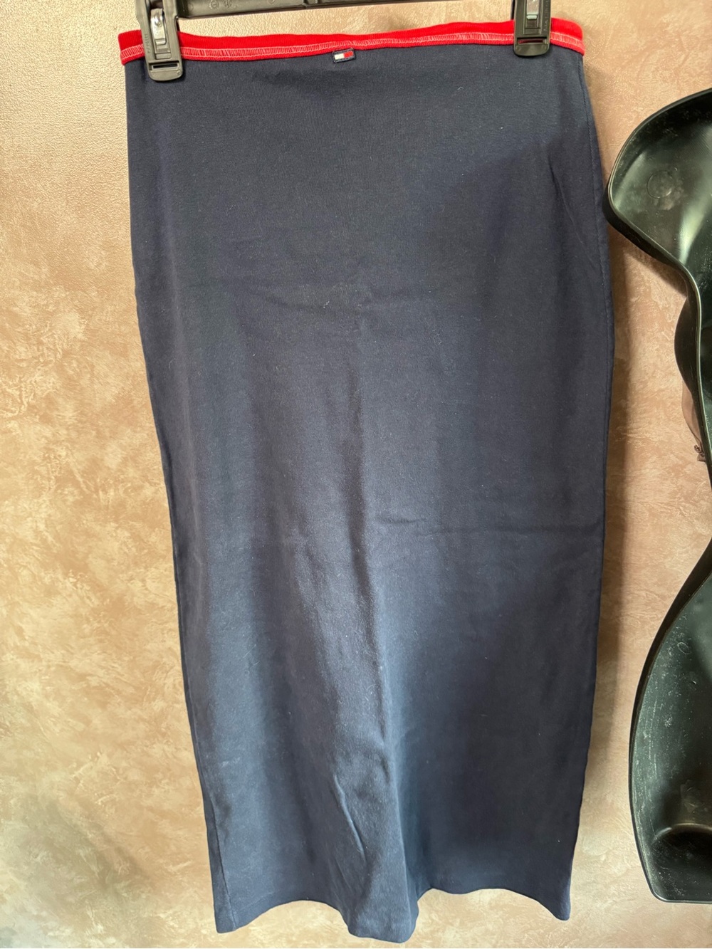 Vintage Tommy Hilfiger Navy Maxi Skirt with Red Trim